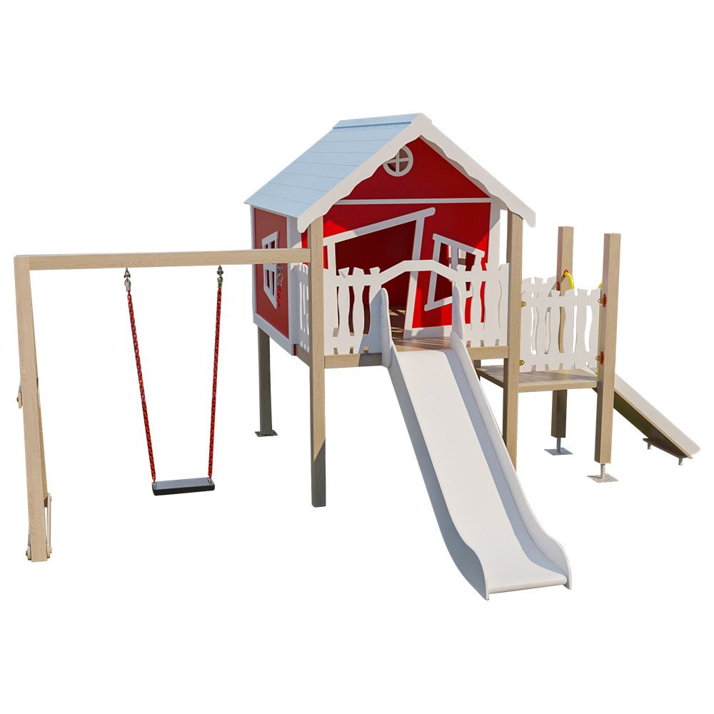 Moon Kids - Playhouse W/ Platform, Wall Ramp, Slide & Swing