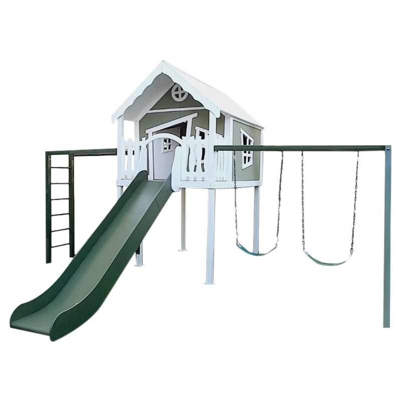 Moon Kids Play House W/ Slide 2 Swings & Monkey Bars