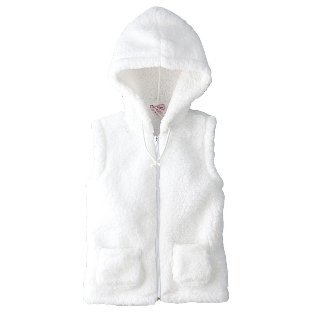 Jelliene - Sleeveless Hooded Jacket W/ Front Zip - White 