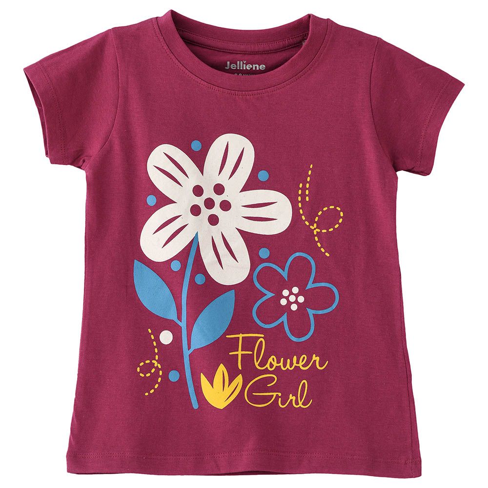 Jelliene - Girls Basic Round Neck Graphic T-Shirt - Purple