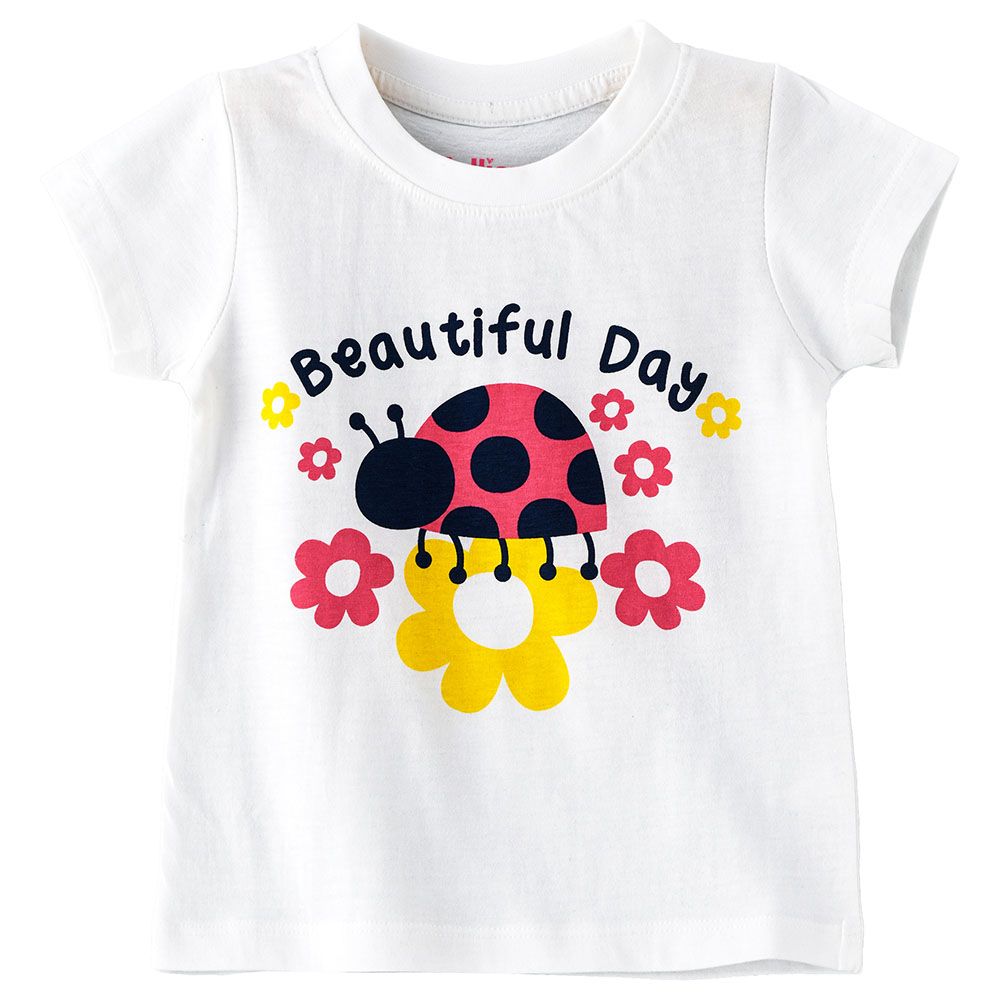 Jelliene - Girls Floral Basic Round Neck Graphic T-Shirt - White