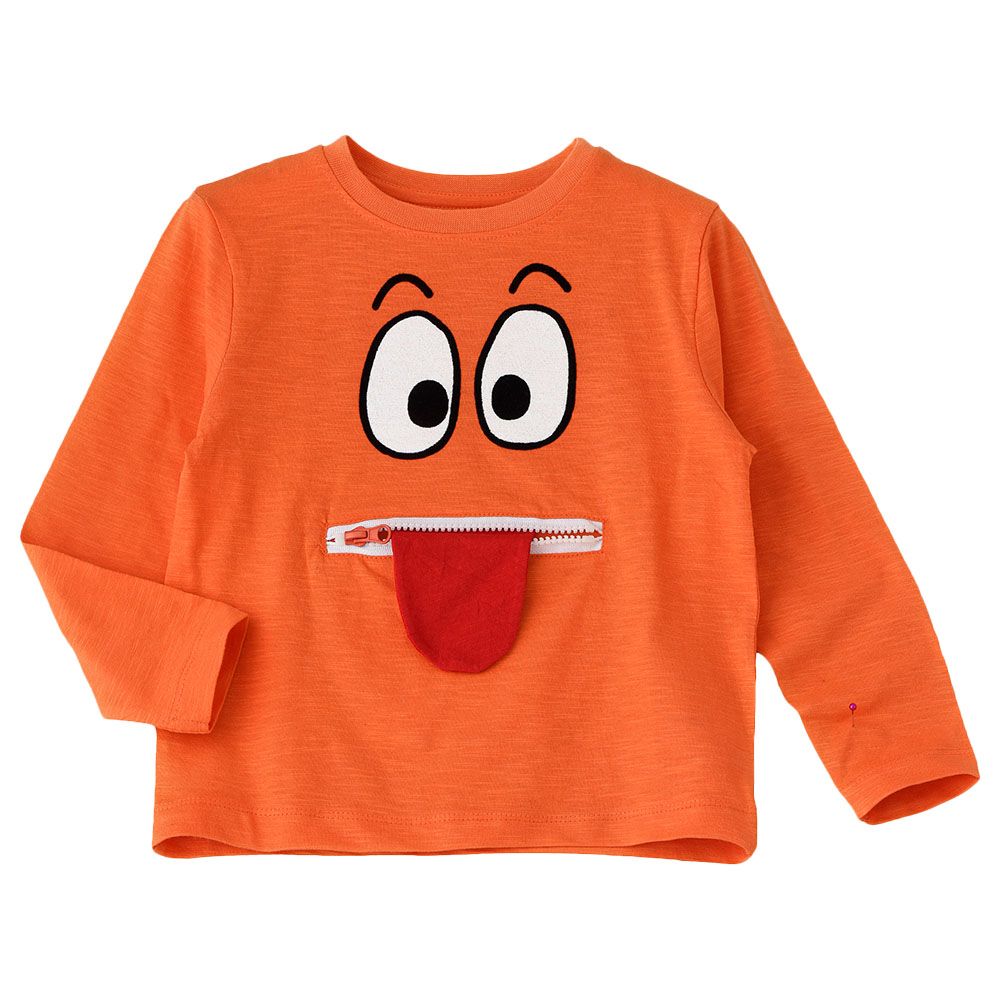 Jam - Knit Full Sleeve T-Shirt W/ Print At Front - Orange