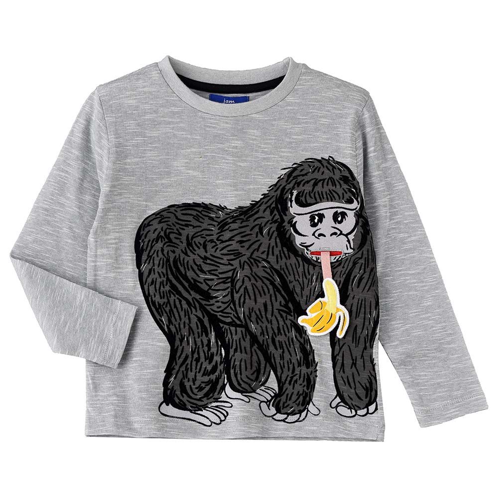 Jam - Gorilla Print Full Sleeves Top - Grey