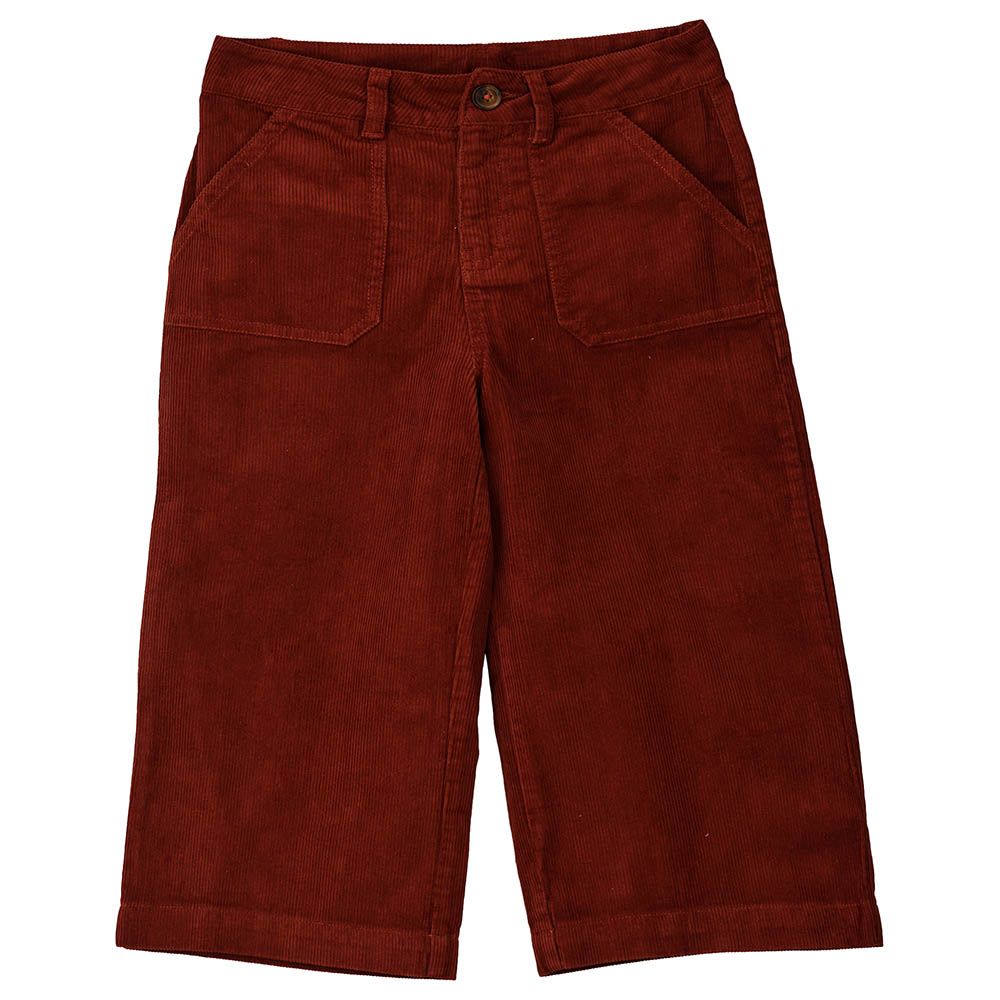 Jelliene - Solid Woven Corduroy Culotte Pant - Brown