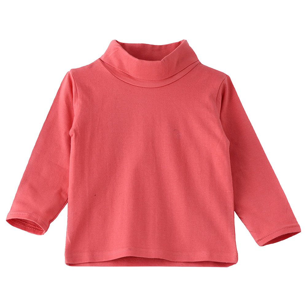 Jelliene - Girls Basic Solid Turtle Neck T-Shirt - Coral