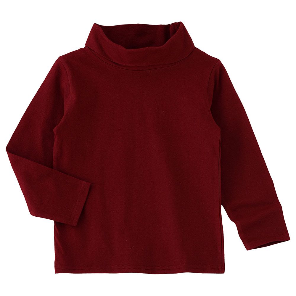 Jam - Boys Basic Solid Turtle Neck T-Shirt - Dark Red