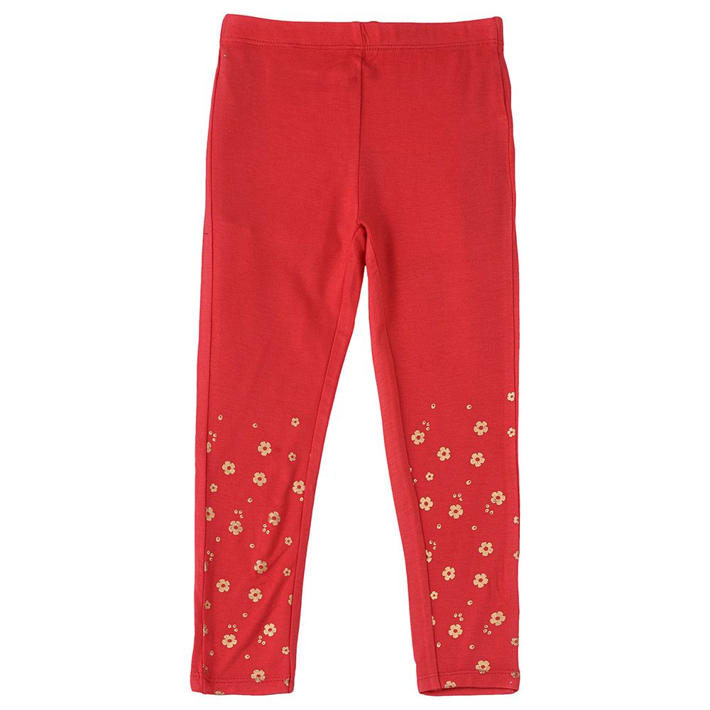 Jelliene - Knit Legging W/ Print At Hem - Red