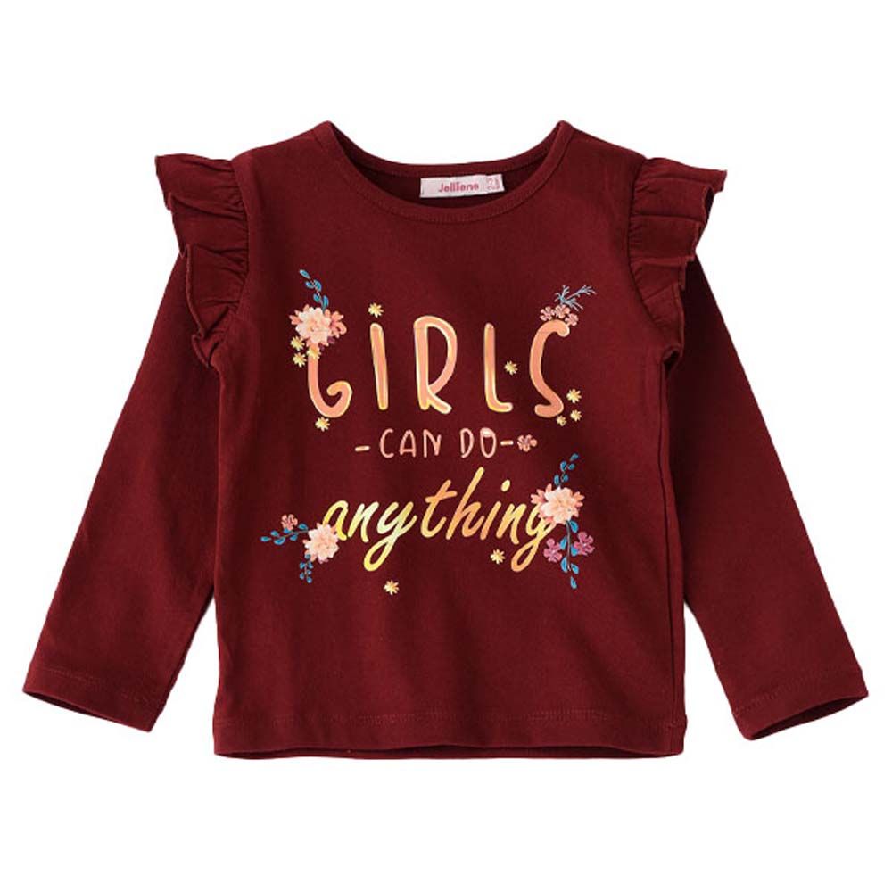 Jelliene - Girls Knitted T-Shirt w/ Print - Maroon