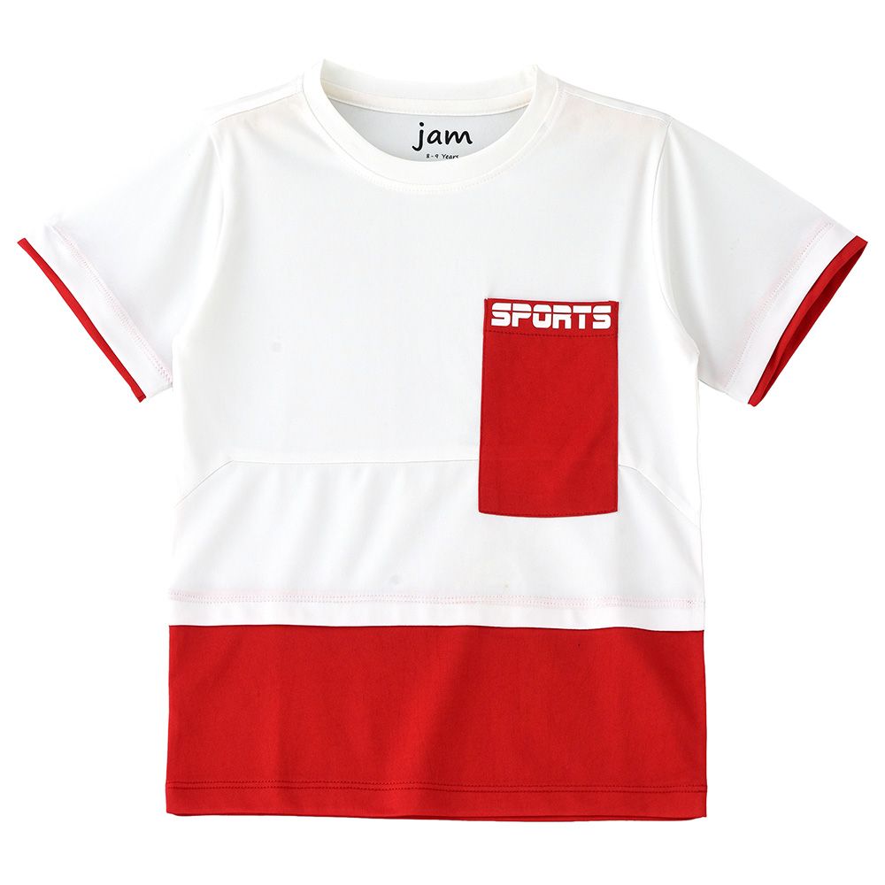 Jam - Knit T-Shirt W/ Pocket At Front - White/Red