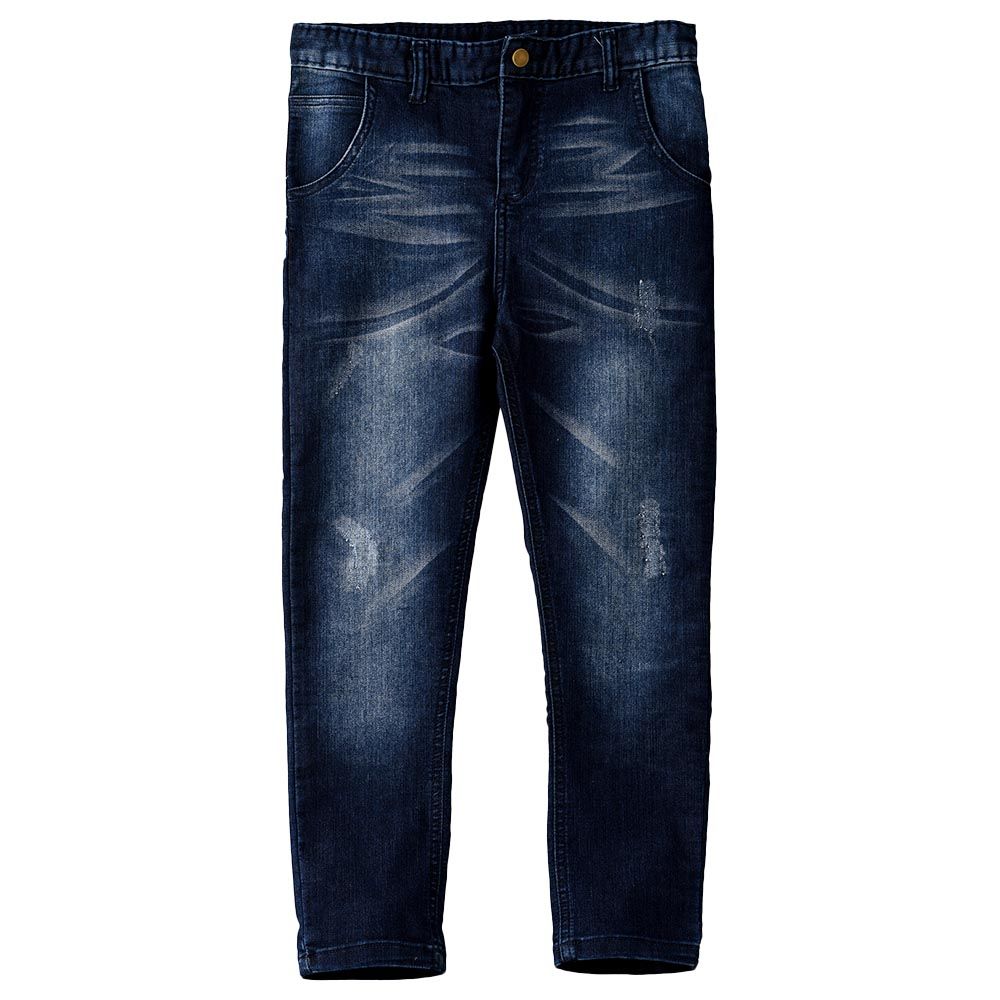 Jam - Woven Denim Pant With Destruction At Front - Medium Blue