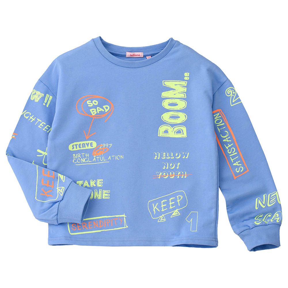 Jelliene - Sweat Top With Aop Text Print - Blue