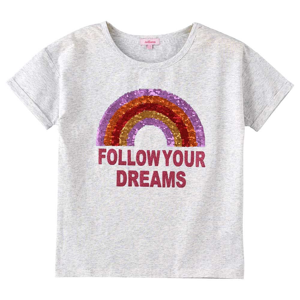 Jelliene - Knit T-Shirt With Rainbow Sequins - Grey