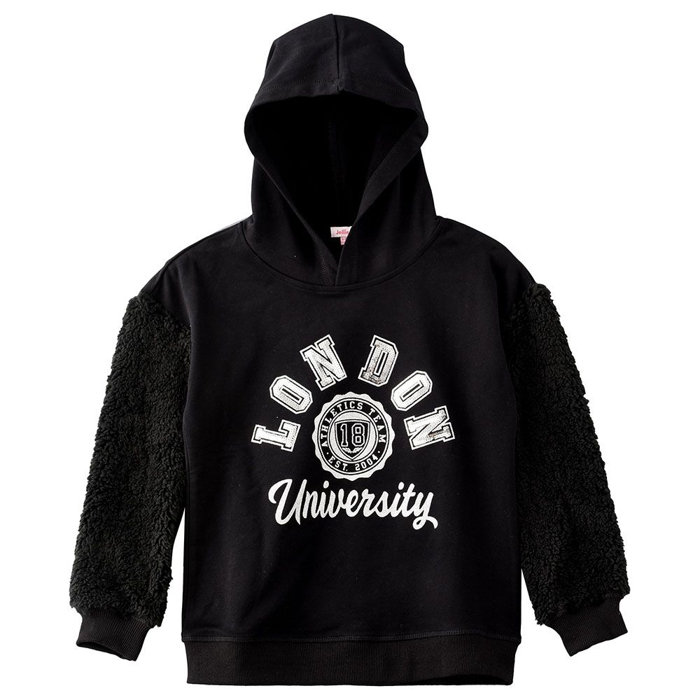 Jelliene - Printed Knit Hooded Sweat Top - Black