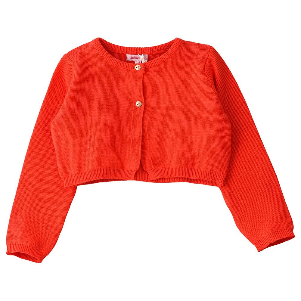 Jelliene - Front Buttoned Full Sleeves Cardigan - Orange