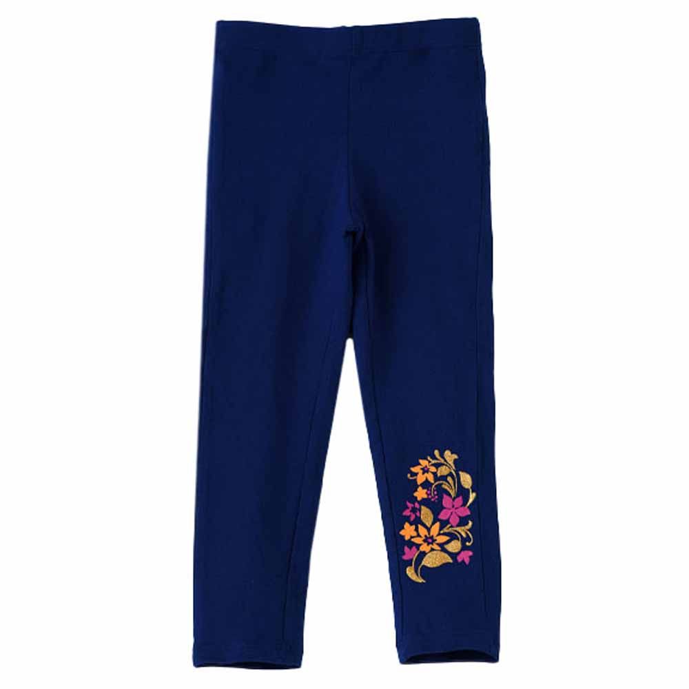 Jelliene - Floral Print Knitted Legging - Blue