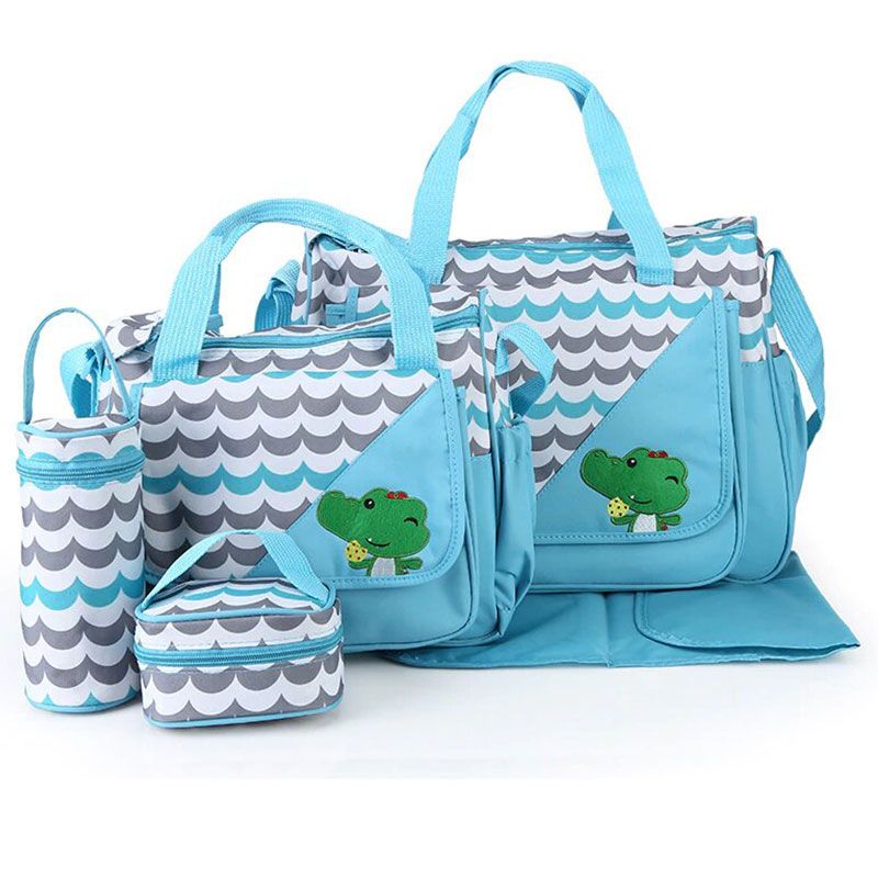 Night Angel - Mom Diaper Bags & Nappy 5Pc-Set - Blue/White