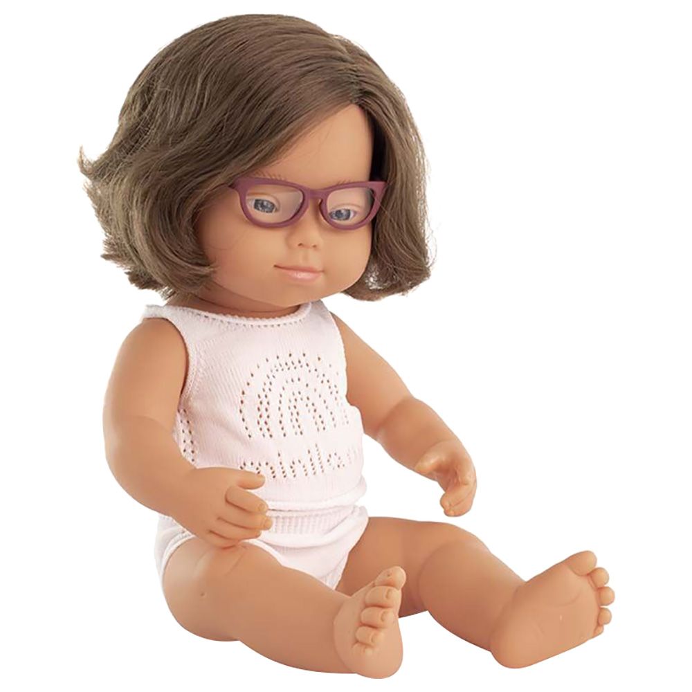 Miniland Baby - Caucasian Girl Doll w/ Down Syndrome & Glasses - 38cm