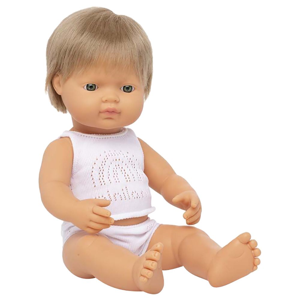 Miniland Baby - Caucasian Dark Blond Boy Doll - 38cm - White