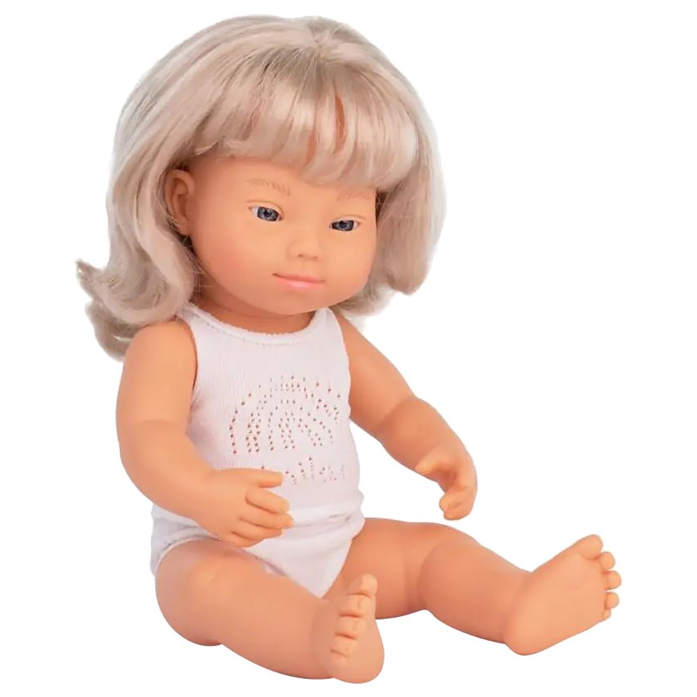 Miniland Baby - Caucasian Baby Doll  Blond Girl w/Down Syndrome - 38cm - White 