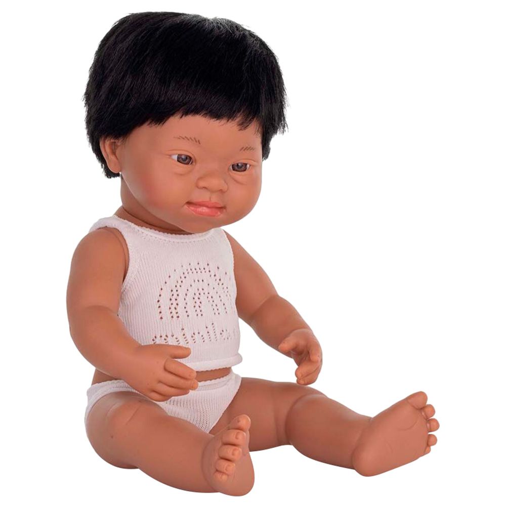 Miniland Baby - Hispanic Boy Doll w/ Down Syndrome - 38cm - Brown