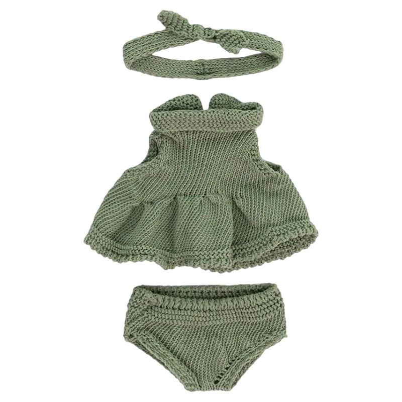 Miniland Baby - Knitted Doll Outfit Dress & Headband - 21cm - Green