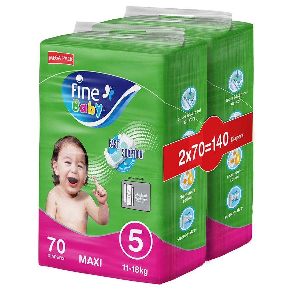 Fine Baby Pack Of 2 Diapers Fast Sorption Maxi 11-18kg 140pcs