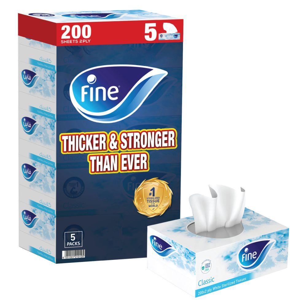 Fine - Sterilized Facial Tissues 200x2 Ply Pack Of 5 Boxes