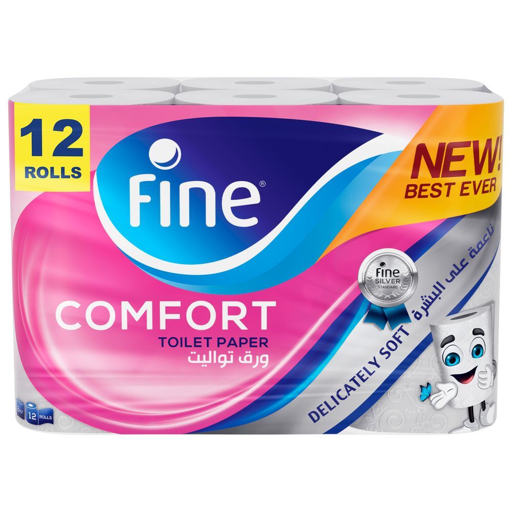 Fine - Comfort Toliet Tissue Paper - Soft & Absorbent 2 Ply 12 Rolls