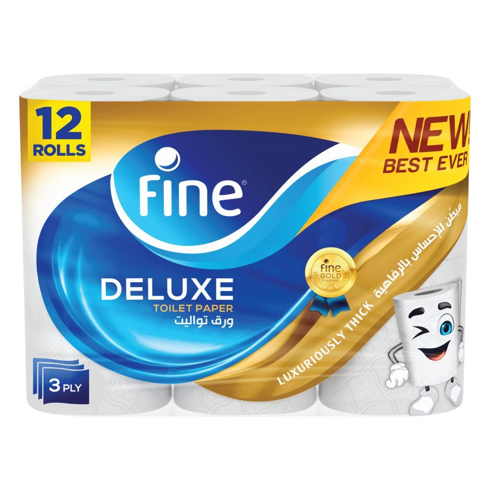 Fine Deluxe Toilet Paper - Highly Absorbent - 3 Ply 12 Rolls