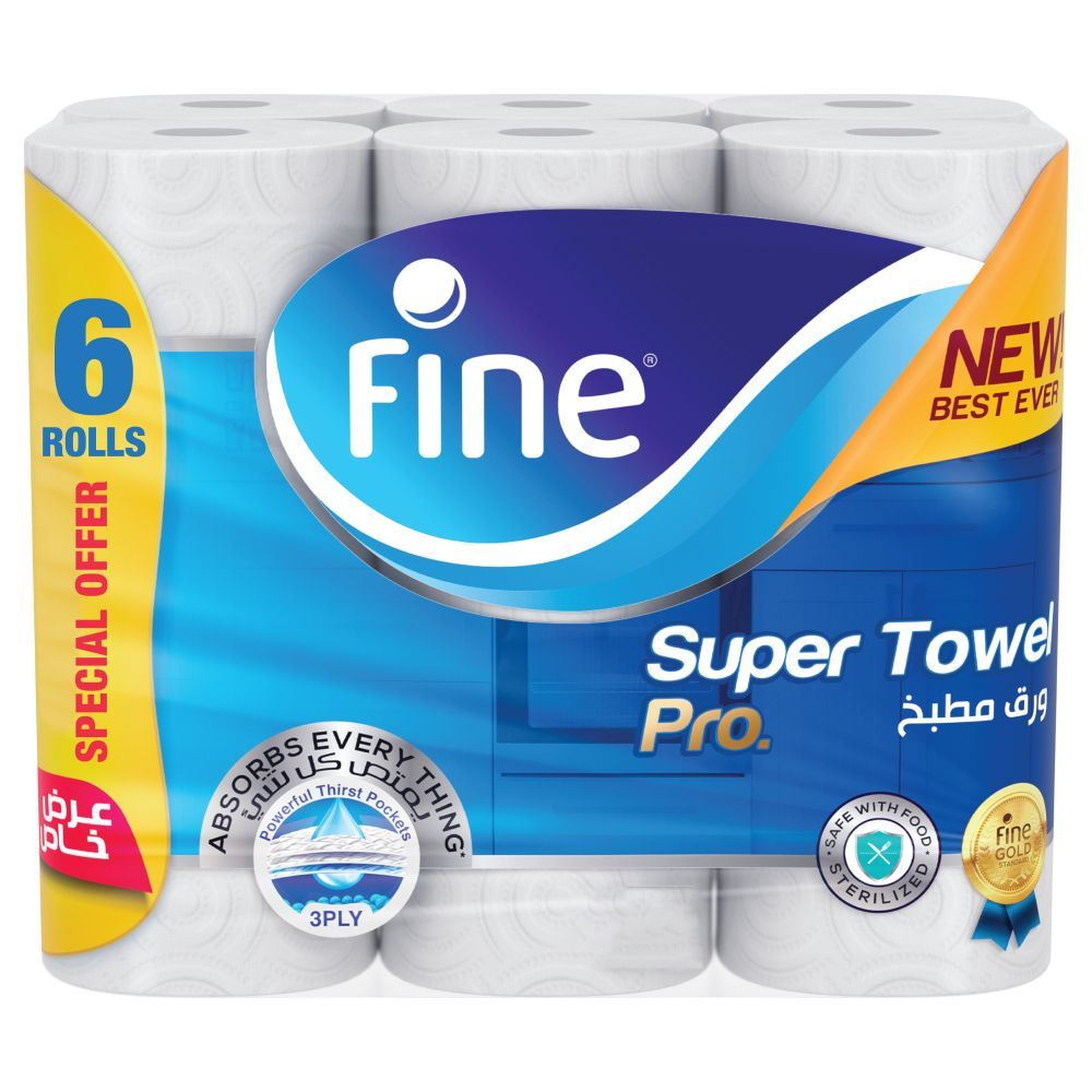 Fine Kitchen Paper - Absorbent 3 Ply - 6 Rolls Special Offer