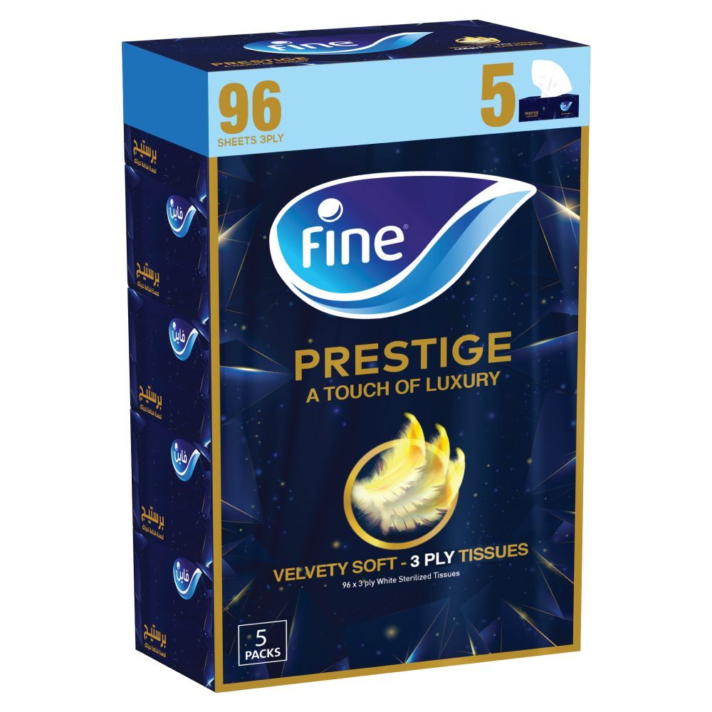 Fine - Prestige Facial Tissue 96 Sheets x 3 Ply - Pack Of 5