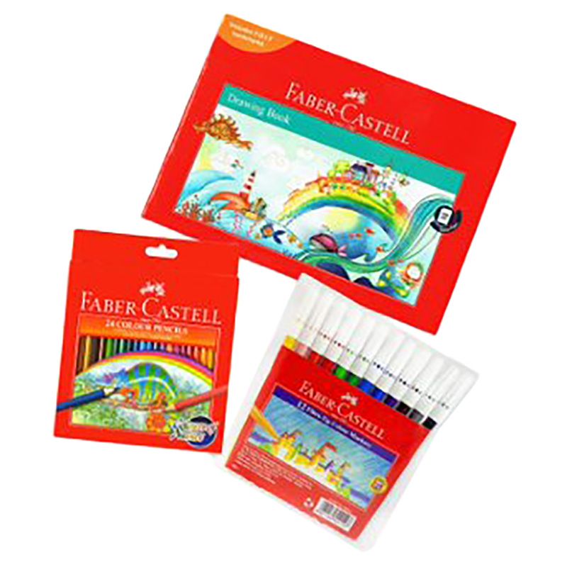 Faber-Castell - Drawing Book & Color Pen & Pencils - Pack Of 3