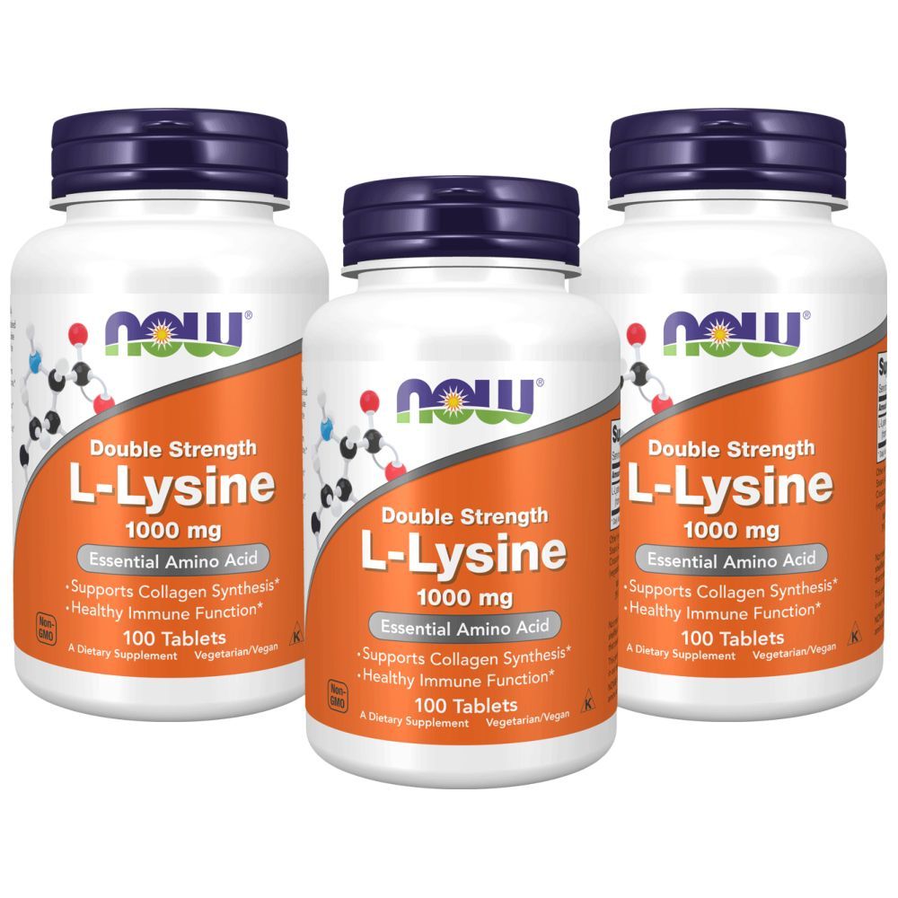 Now Foods L-Lysine Double Strength 1000mg 100 Tablets 3pcs