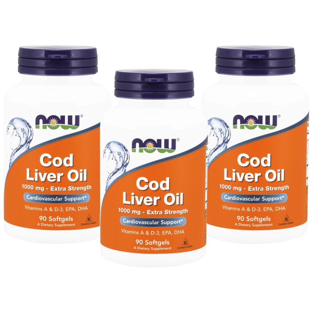 Now Foods Cod Liver Oil Extra Strength 1000 mg 90 Softgels 3pcs