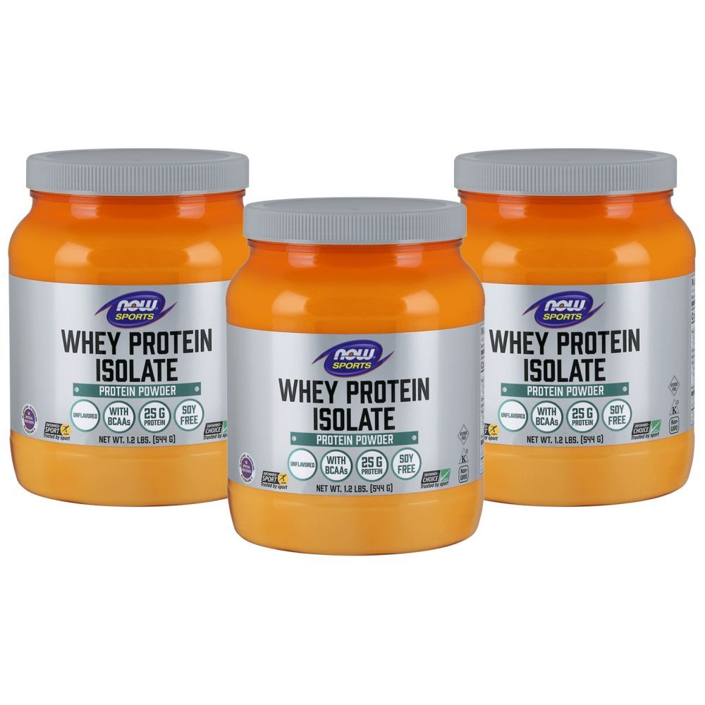 Now Sports Whey Protein Isolate Unflavored 1.2 Lbs. 3pcs