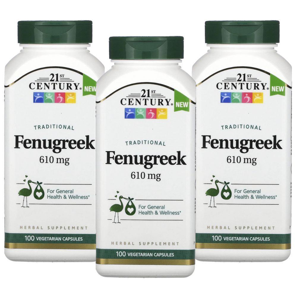 21st Century Fenugreek 610 mg 100 Vegetarian Capsules. 3pcs