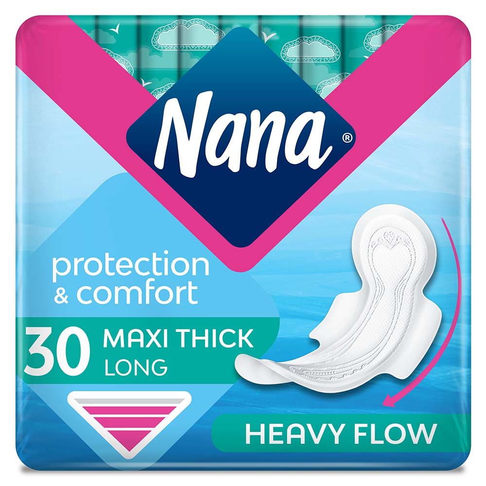 Nana - Maxi Long/Super Sanitary Pads With Wings, 30 Count