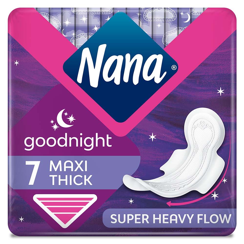 Nana - Maxi Goodnight Sanitary Pads With Wings, 7 Count