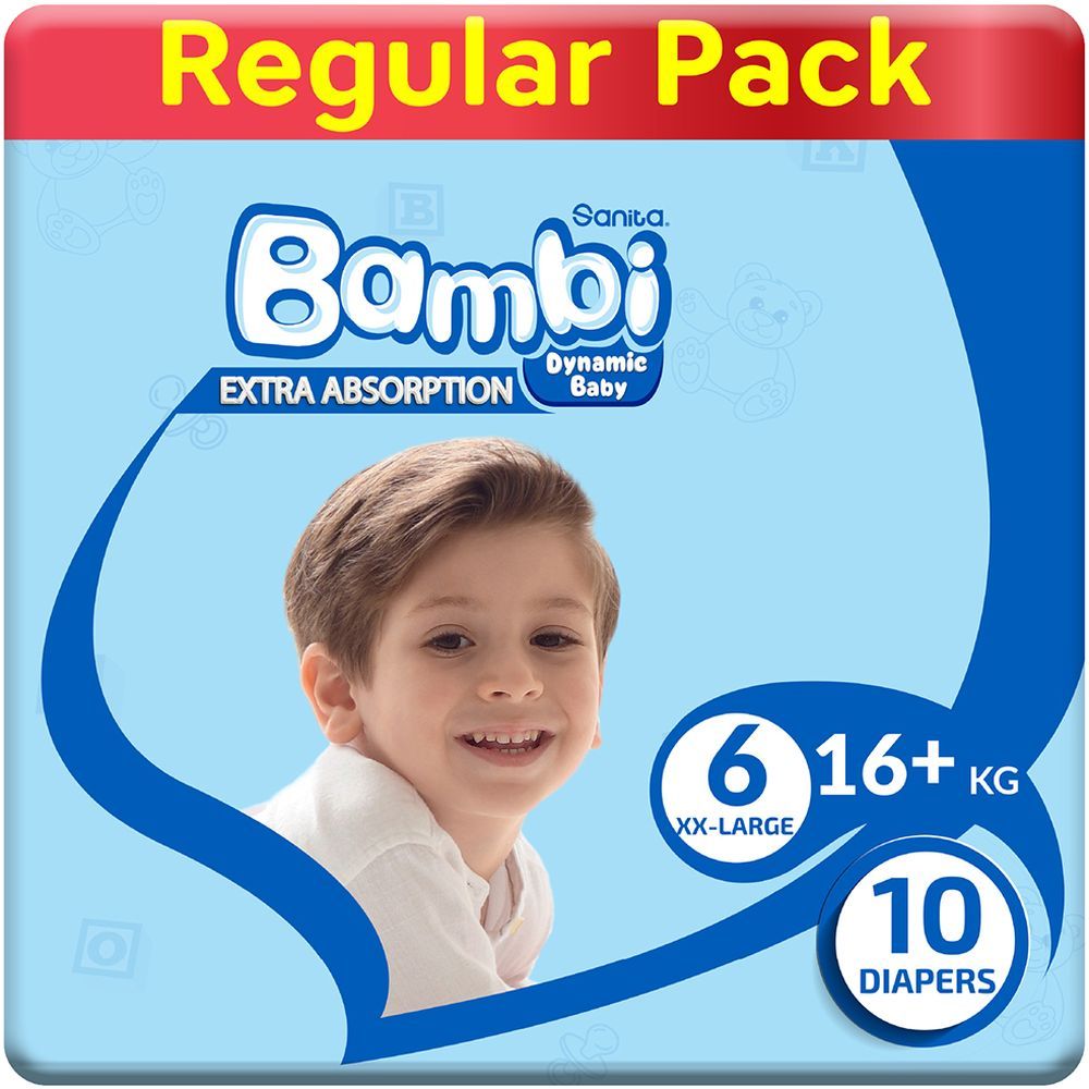 Sanita Bambi Baby Diapers Regular, XX-Large, 16+KG, 10 Count