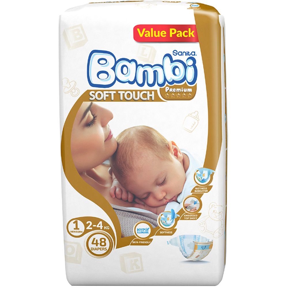 Sanita Bambi Baby Diapers Value,New Born, 2-4KG,48Count