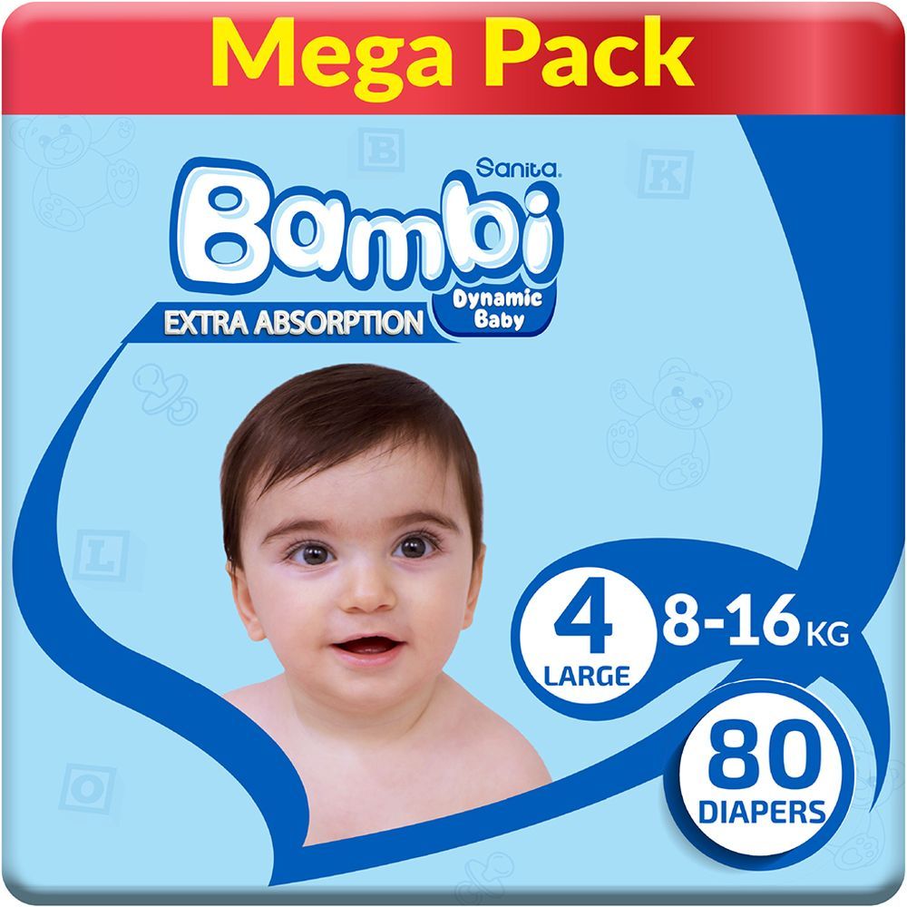 Sanita Bambi - Baby Diapers Mega - Size 4 Large - 8-16 KG - 80Count