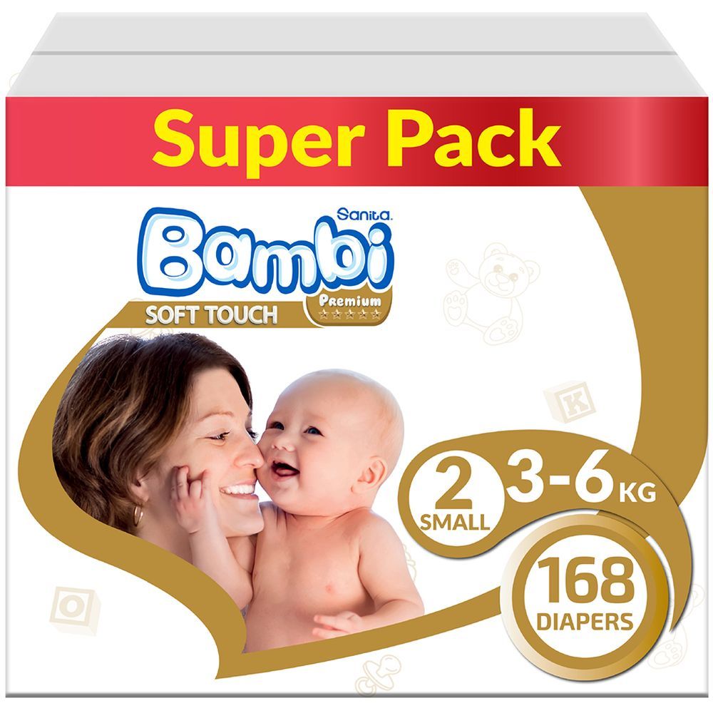 Sanita Bambi - Baby Diapers Super Pack - Size 2 - Small - 3-6 Kg - 168 Pcs