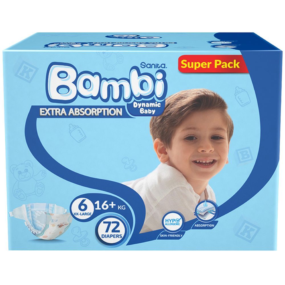 Sanita Bambi - Baby Diapers Super Pack - Size 6 - XX Large - 16 Kg - 72 Pcs