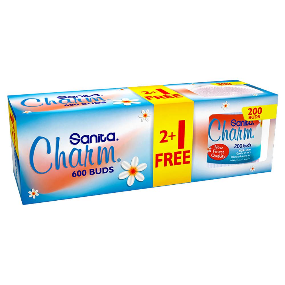 Sanita Charm - 100% Cotton Buds 600 (200x2+1) Buds