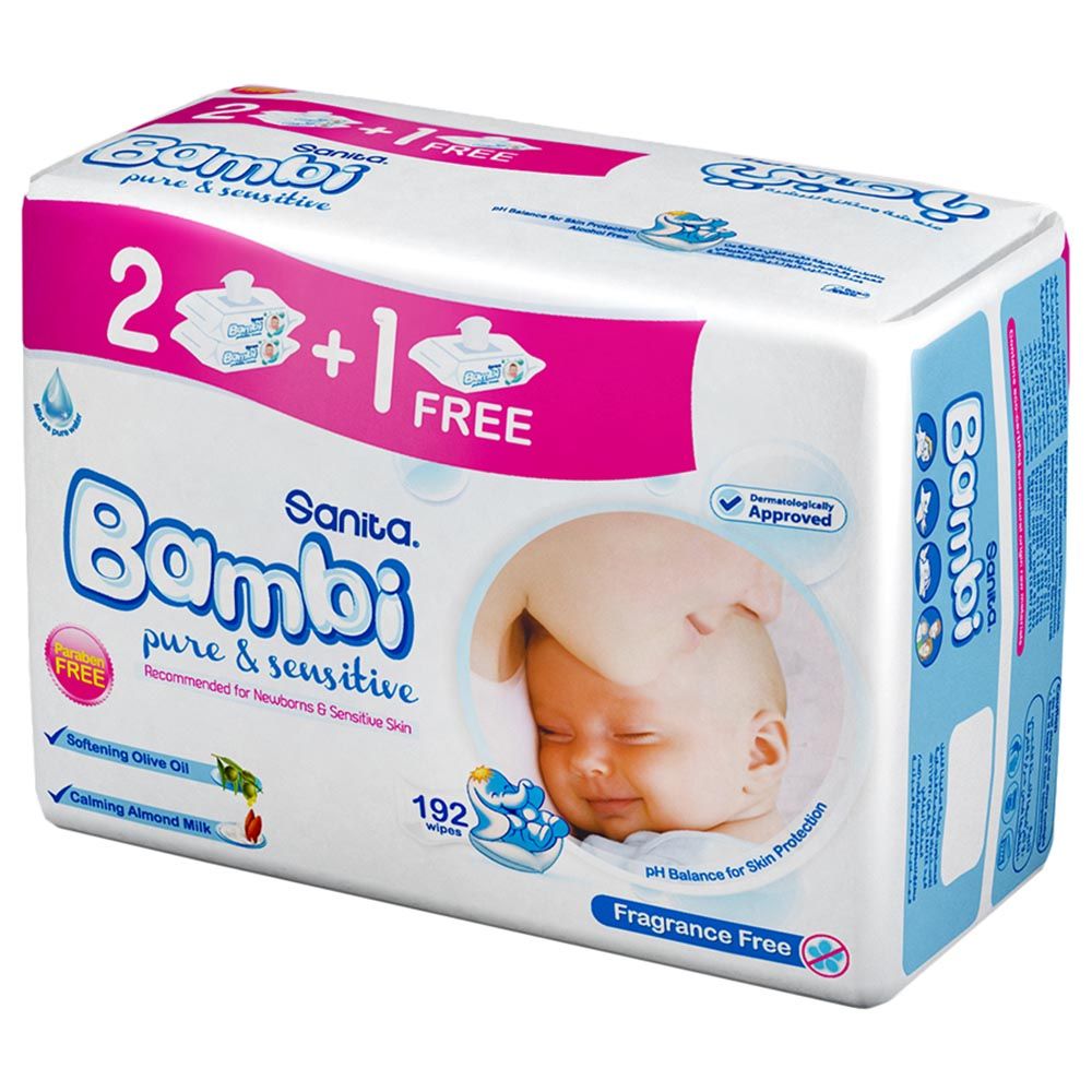 Sanita Bambi - Baby Wet Wipes Pure and Sensitive - Pack of 3 - 168 Wipes