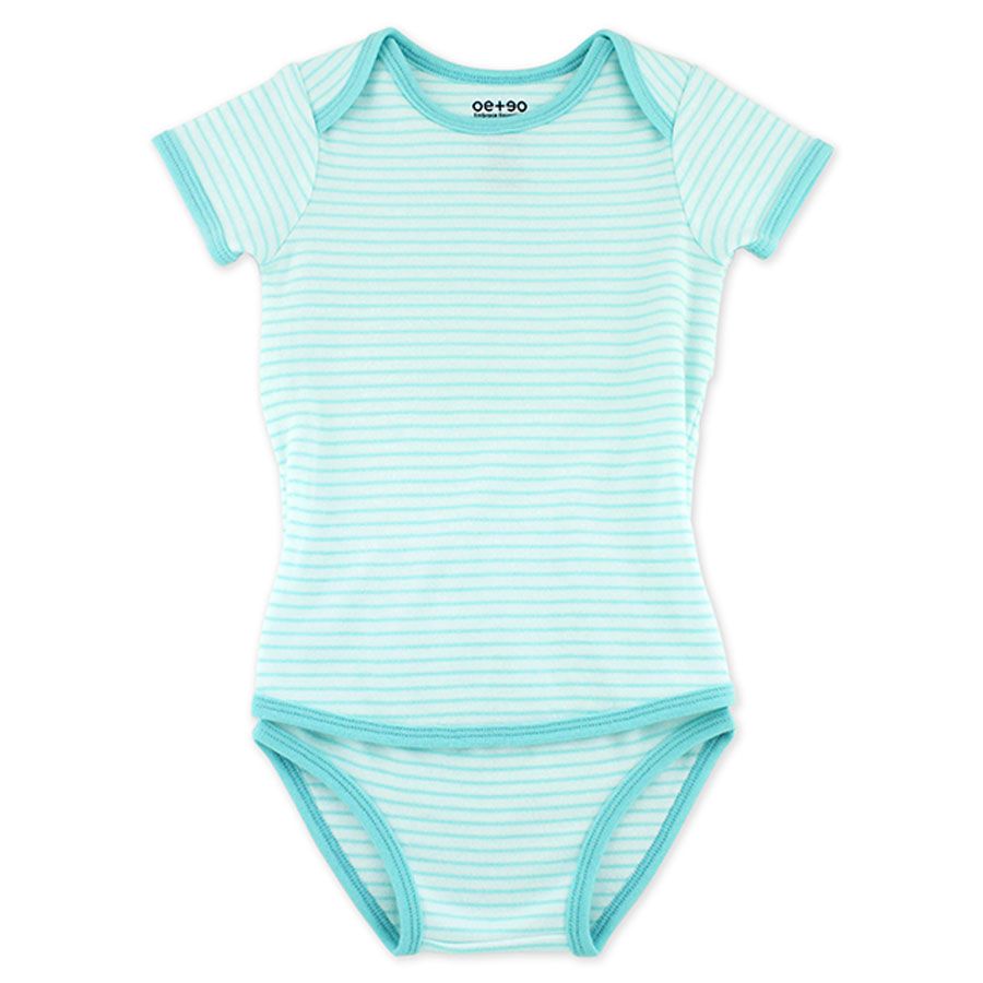 Oeteo - Easyeo Candy Stripe Short Sleeve Romper - Green