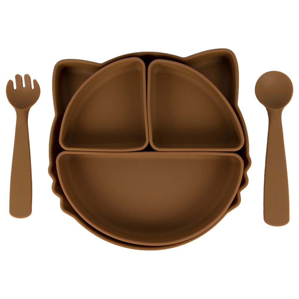 Babies Basic - Silicone Feeding Set With Removable Sections - 3pcs - Brown