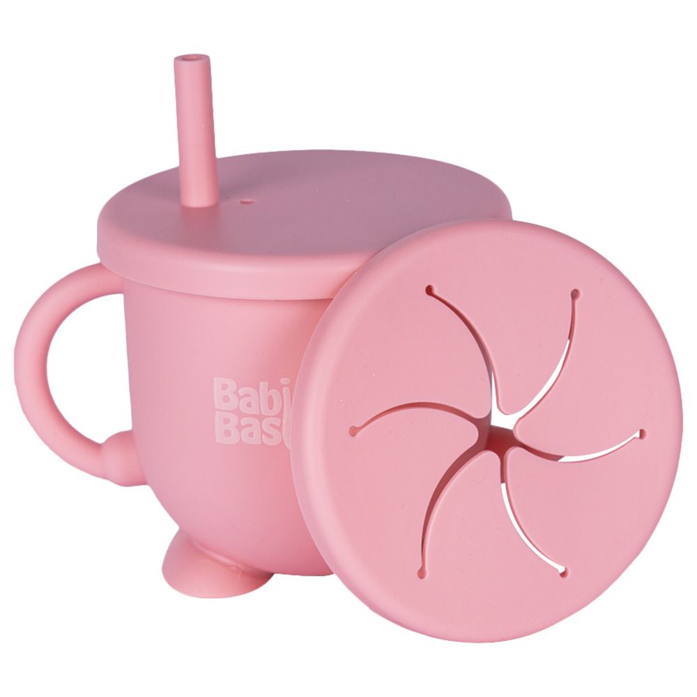 Babies Basic - 2-In-1 Silicone Cup w/ Straw Or A Snack Cup - Pink