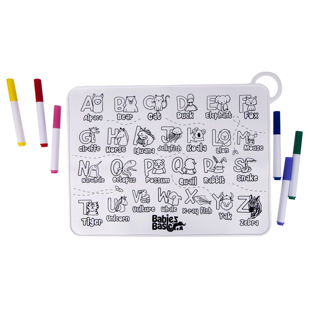 Babies Basic - SiliconeColouring Mat w/ Pens & Travel Case - English Alphabet Design