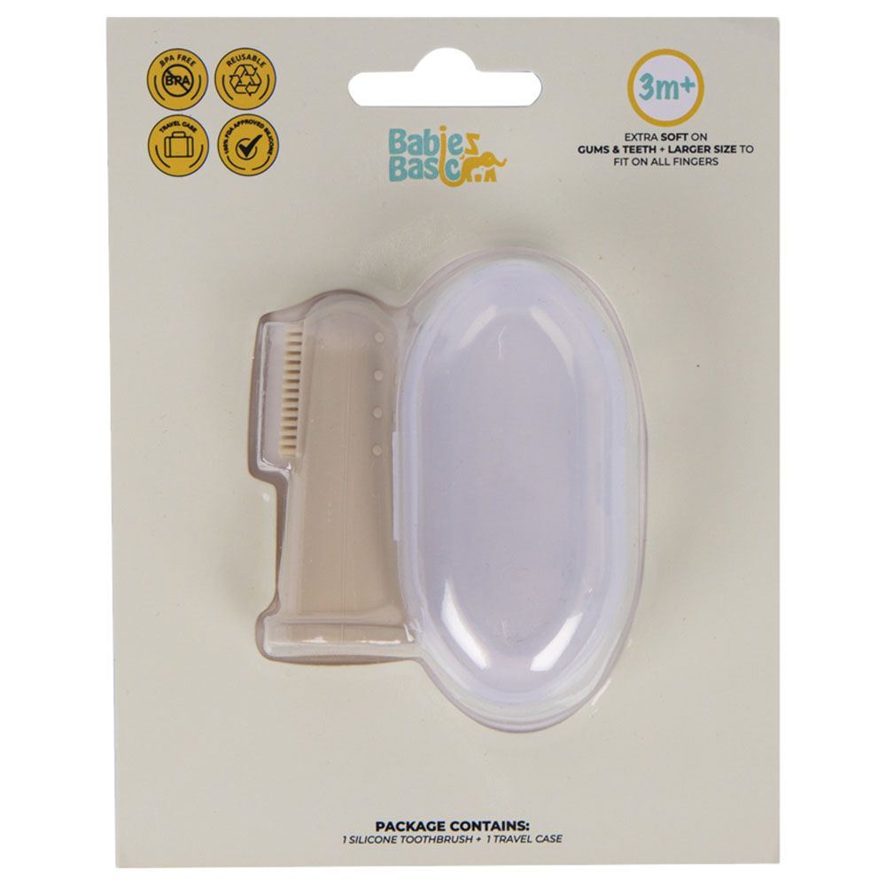 Babies Basic - Silicone Finger Tooth brush and Gum Massager with Storage Case - Cream